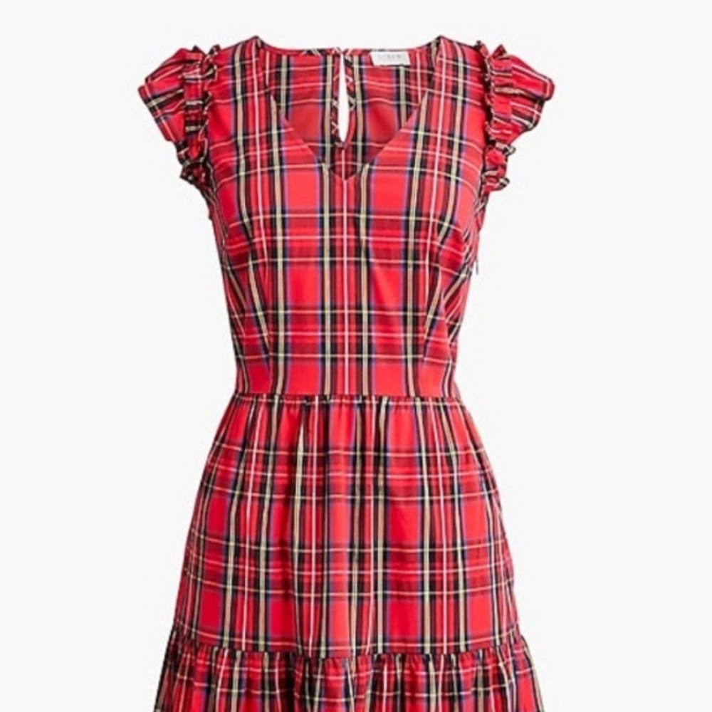 J. Crew Red and Black Tiered Short Sleeve  Dress